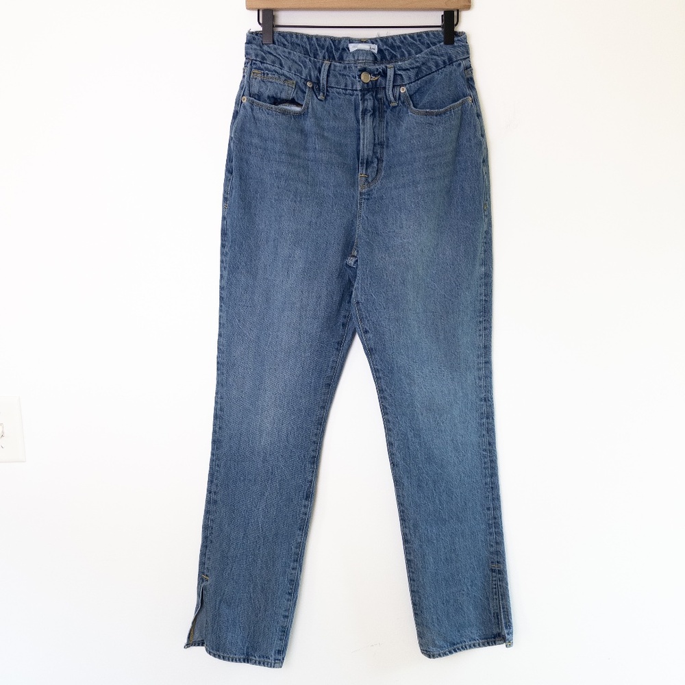 Good American Good Boy Straight Jeans Indigo Vent Hem Women’s Size 4 or 27